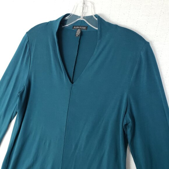 EILEEN FISHER Fine Jersey V-Neck Top Pullover Teal Soft Lagenlook size S Relaxed - Picture 4 of 11